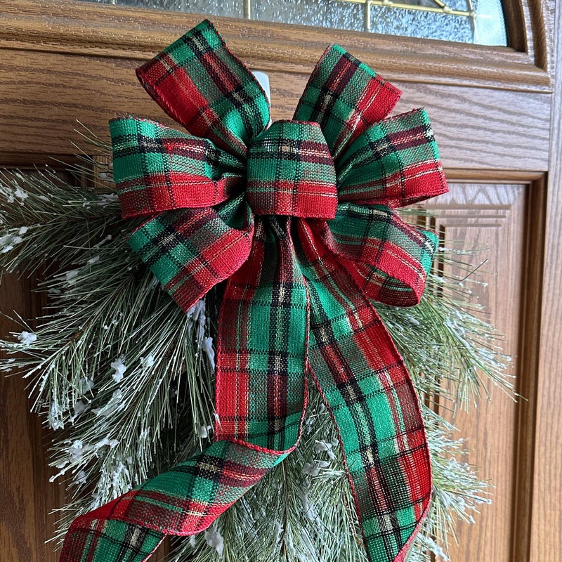 GiftWrap Etc. Green Red Plaid Christmas Bow - 10" Wide, 18" Long Pre-Tied Bow, Tartan, Door Decoration, Swag, Wreath, Garland, Boxing Day, Winter Decor - Image 2